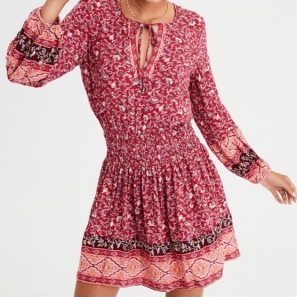 American Eagle Outfitters Boho Floral Printed Smocked Dress Size XS NWT